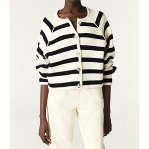 Ba&sh Massimo Lady Cardigan in Ecru Navy Cream Stripe Size 2 / Medium